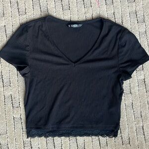 SHEIN black lace bottom v neck tshirt